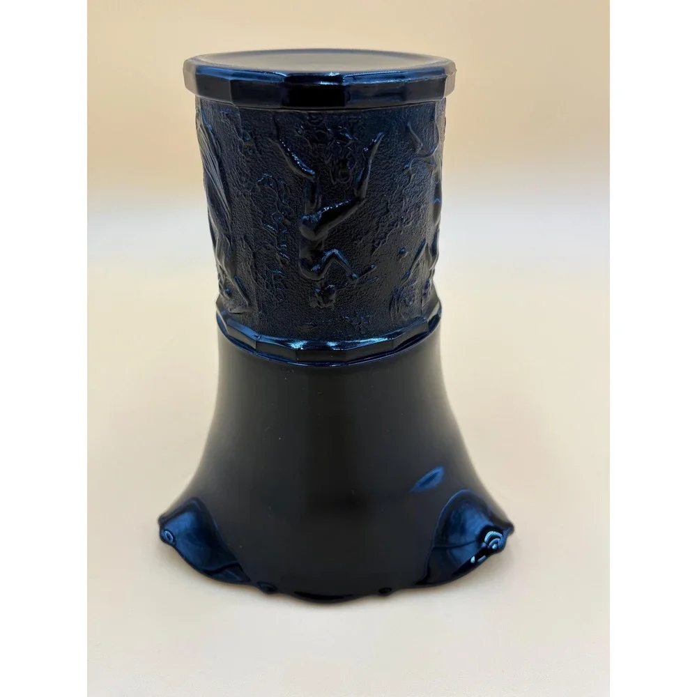 LE Smith Black Amethyst Vase: Vintage Nymphs Dancing Ladies Glass Vase